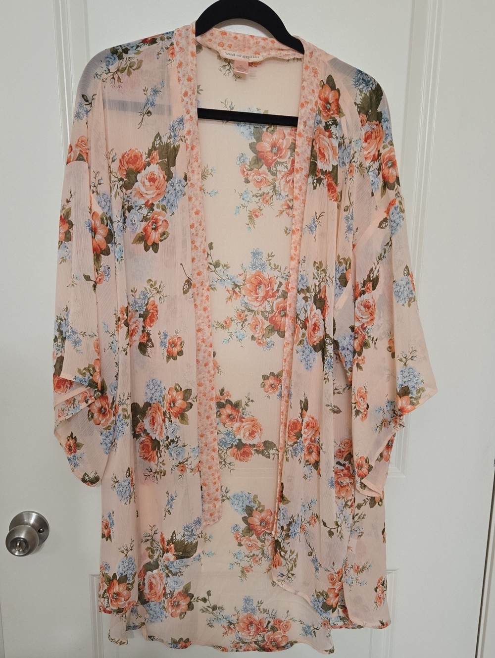 Sheer Floral Kimono Robe in Blush Pink - Lightweight Lounge Cover-Up